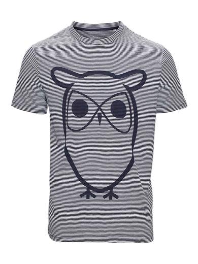 Knowledge Cotton Apparel  ALDER narrow striped tee with owl print Total Eclipse