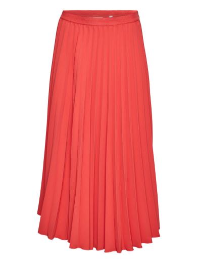 Knowledge Cotton Apparel Daffodil pleated midi skirt spiced coral