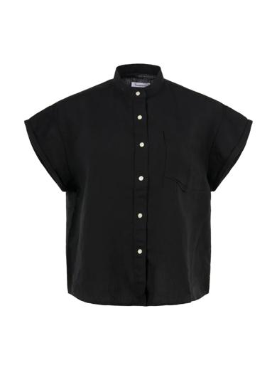 ASTER Collar stand short sleeve linen shirt black jet | XS