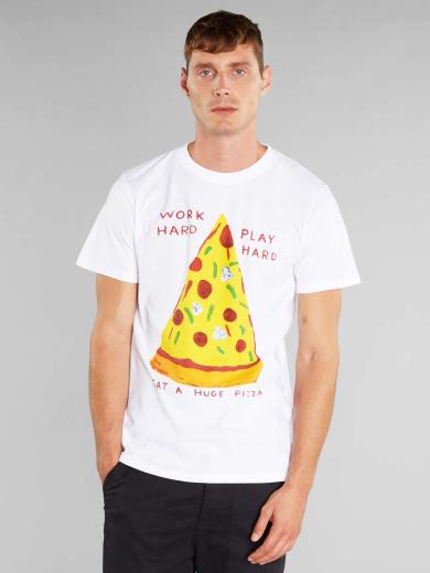 DEDICATED T-Shirt Stockholm Work Hard Pizza White