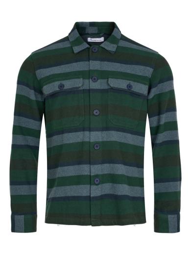 Heavy Flannel Striped Overshirt Trekking Green