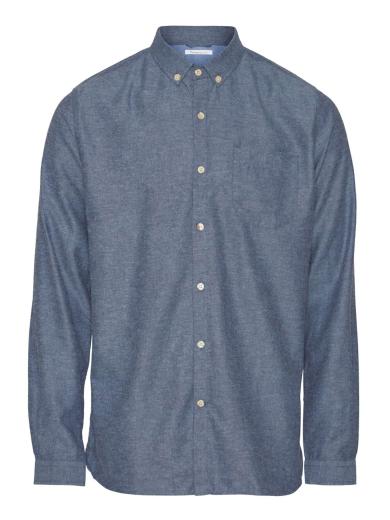 Knowledge Cotton Apparel ELDER regular fit melange flannel shirt dark denim