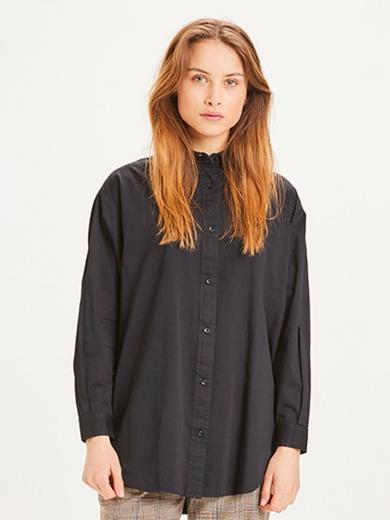 Knowledge Cotton Apparel LILY Classic Volume Sleeve Shirt black jet | XS