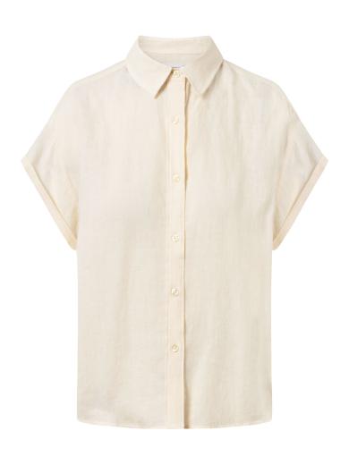 Knowledge Cotton Apparel ASTER fold up short sleeve linen shirt Buttercream | M