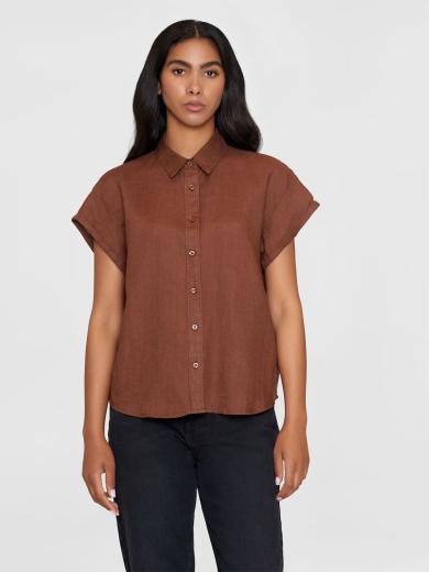 Knowledge Cotton Apparel ASTER fold up short sleeve linen shirt Tiramisu