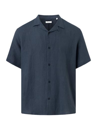Knowledge Cotton Apparel Box fit short sleeved linen shirt Total Eclipse | L