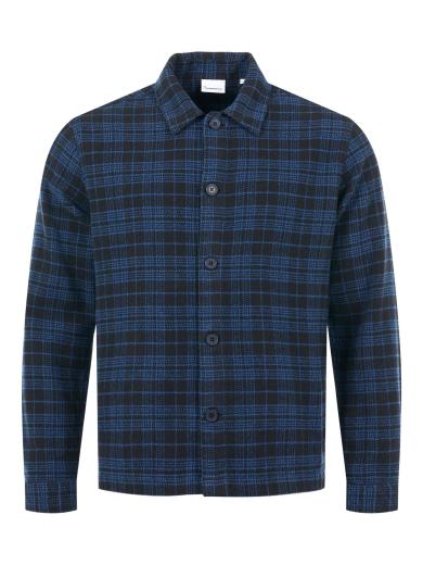 Knowledge Cotton Apparel Classic Checked Cotton Buttoned Overshirt Black Jet