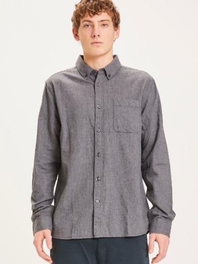 Knowledge Cotton Apparel ELDER regular fit melange flannel shirt Dark Grey Melange