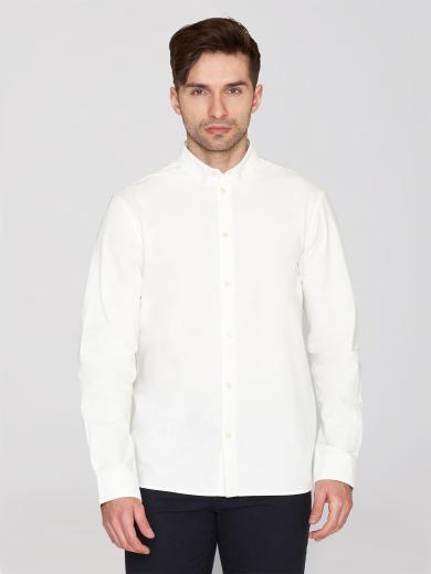 Knowledge Cotton Apparel HARALD Small Owl Oxford Regular Fit Shirt Bright White
