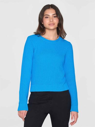 Knowledge Cotton Apparel Long sleeve knitted crew neck Malibu Blue