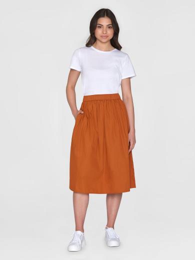Knowledge Cotton Apparel Poplin elastic waist skirt Leather Brown