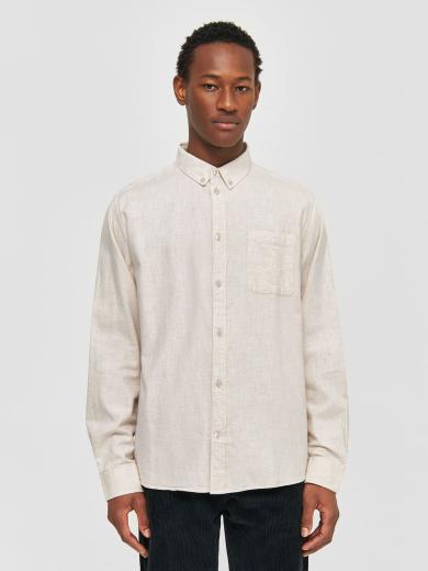 Knowledge Cotton Apparel Regular Fit Melangé Flannel Shirt Greige | L