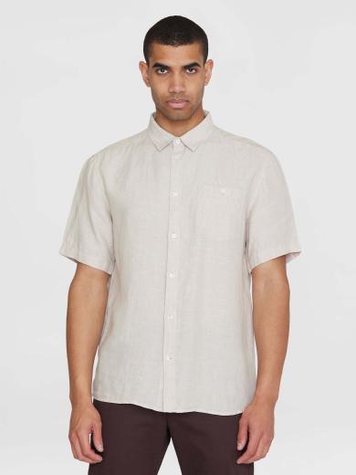 Knowledge Cotton Apparel Regular Linen Short Sleeve Shirt Yarndyed Light Feather Gray | L