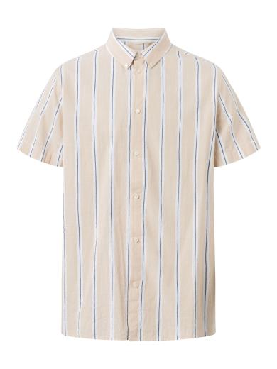Knowledge Cotton Apparel Relaxed Fit Striped Short Sleeved Cotton Shirt Stripe Safari