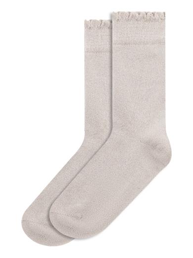 Knowledge Cotton Apparel Scallop Rib Edge Glitter Socks Light Feather Gray | 35-38