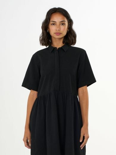 Knowledge Cotton Apparel Seersucker Short Shirt Dress Black Jet