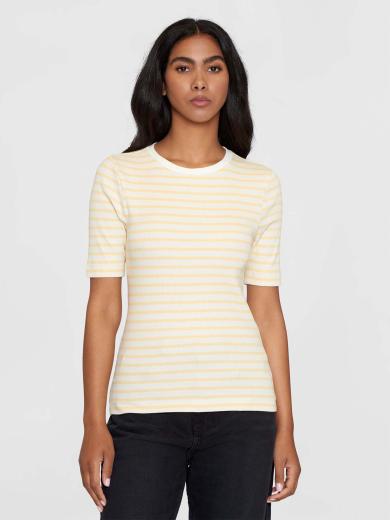 Knowledge Cotton Apparel Striped Rib T-Shirt Yellow Stripe