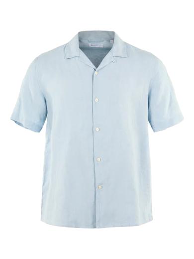 Knowledge Cotton Apparel WAVE SS linen box fit shirt blue fog