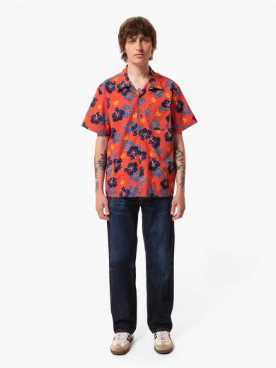 Nudie Jeans Arthur Flower Hawaii Shirt Rot