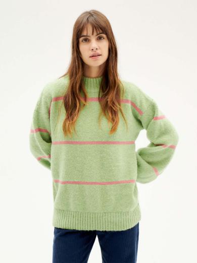 Thinking MU Madi Striped Knitted Sweater Parrot Green | S