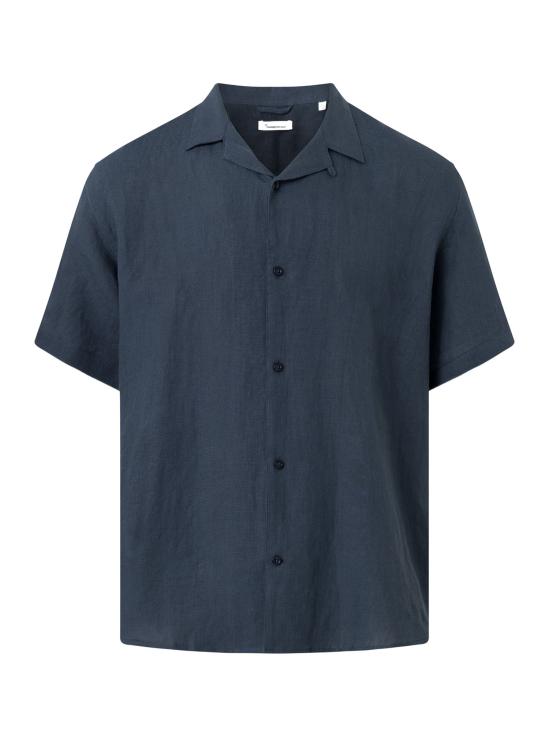 Knowledge Cotton Apparel Box fit short sleeved linen shirt