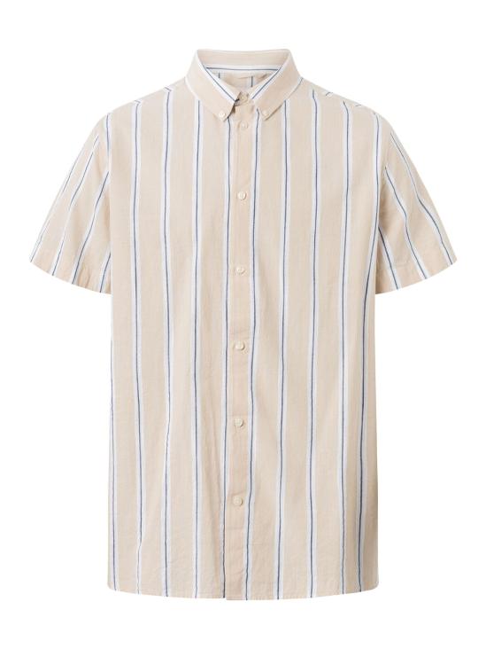 Knowledge Cotton Apparel Relaxed Fit Striped Short Sleeved Cotton Shirt