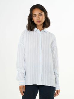 Knowledge Cotton Apparel Linen Striped loose A-Shape Shirt