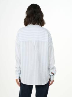 Knowledge Cotton Apparel Linen Striped loose A-Shape Shirt
